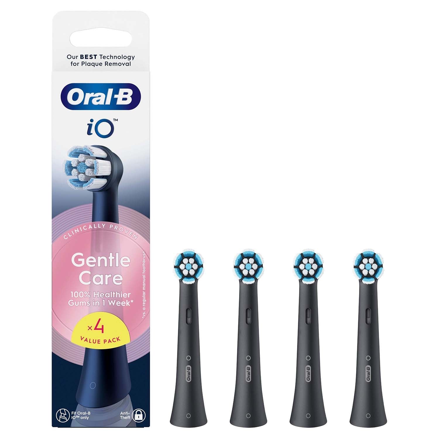 Toothbrush Heads, Gentle Care, Black, 4-Pack