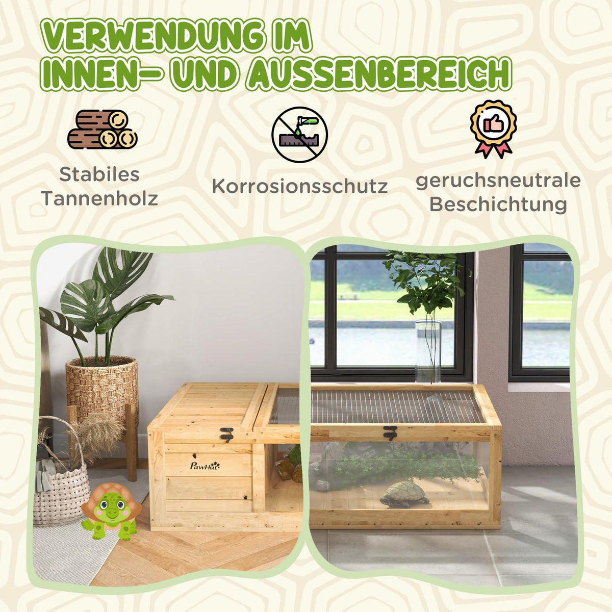 Tortoise Enclosure with Two Zones, Fir Wood, 91x60.5x32 cm