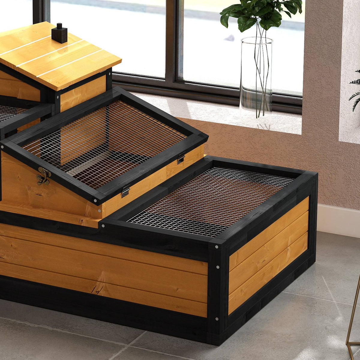 Tortoise House, 2 Levels, Indoor/Outdoor, Fir Wood, Yellow
