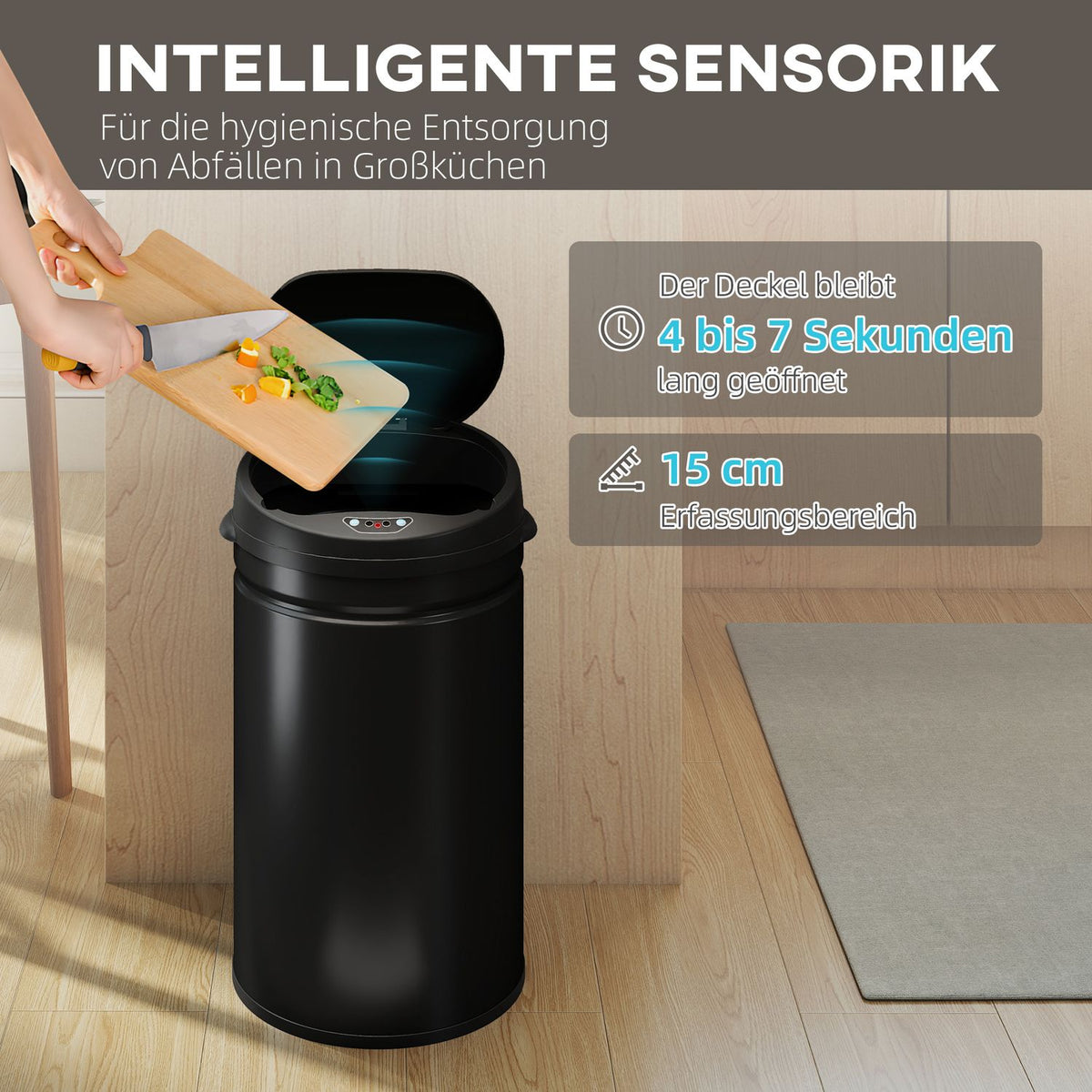 Touchless 30L Stainless Steel Sensor Bin, Soft-Close