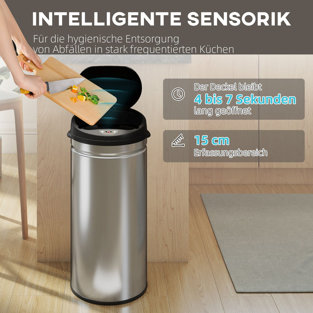 Touchless 42L Stainless Steel Sensor Trash Can