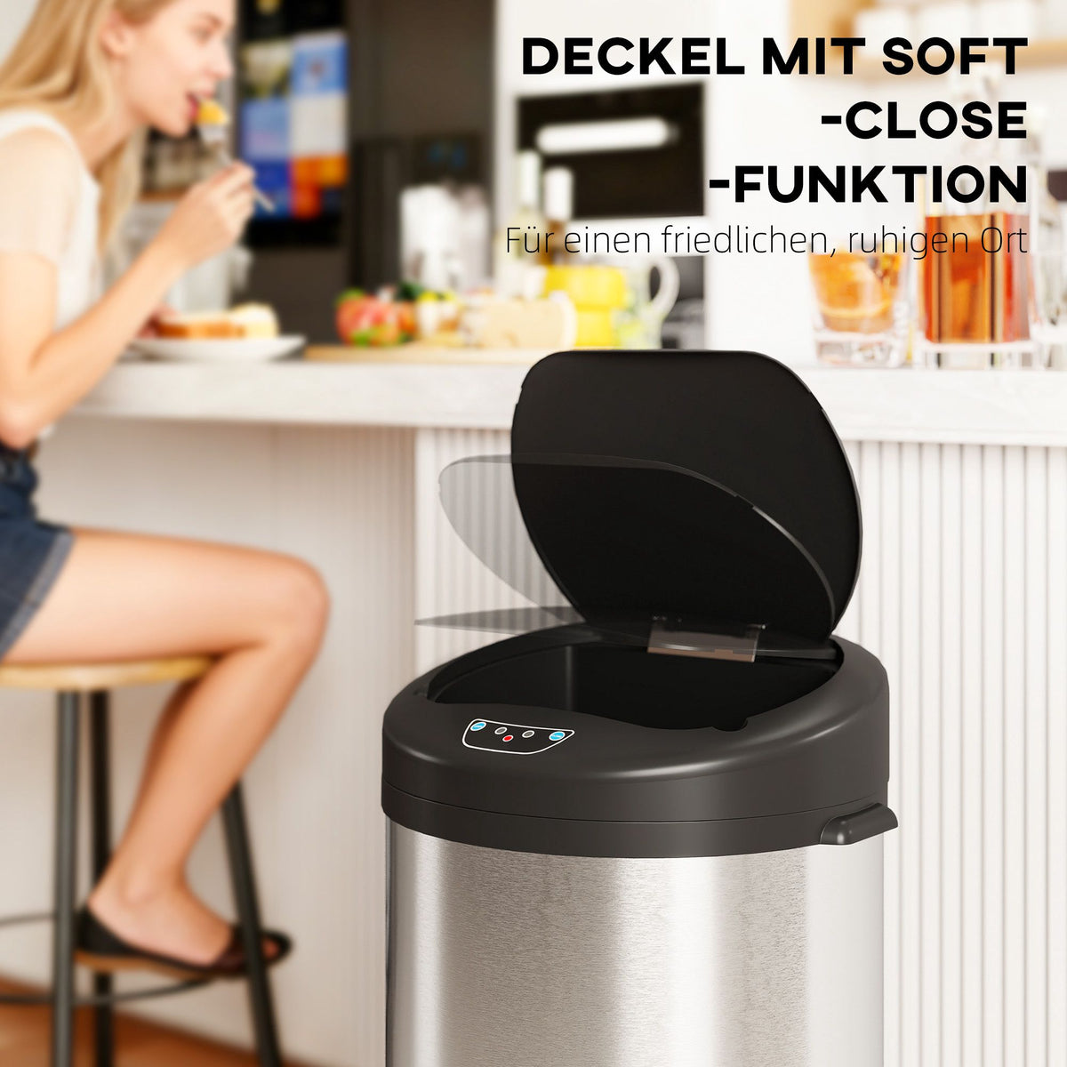 Touchless Stainless Steel Sensor Trash Can, 55L Capacity
