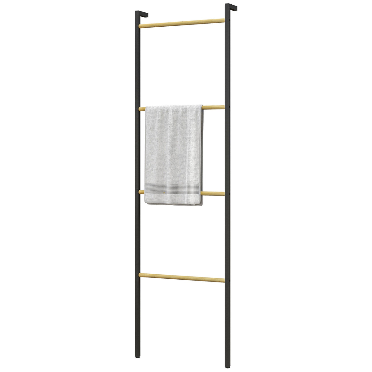 Towel Ladder 49 x 167.5 cm Towel Rack with 4 Bars Space Saving for Bath Towels Clothes Blankets Newspapers Steel Black