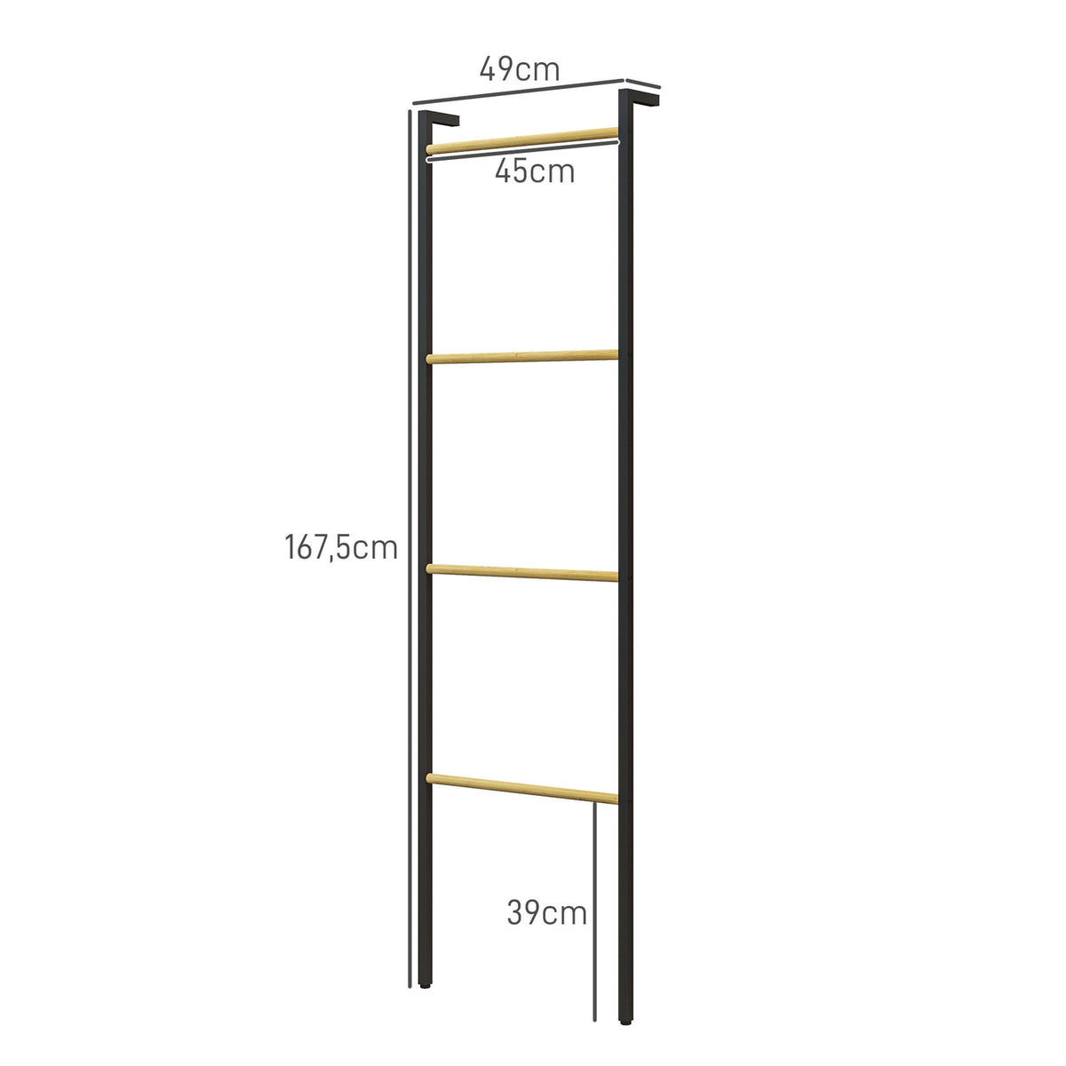 Towel Ladder 49 x 167.5 cm Towel Rack with 4 Bars Space Saving for Bath Towels Clothes Blankets Newspapers Steel Black