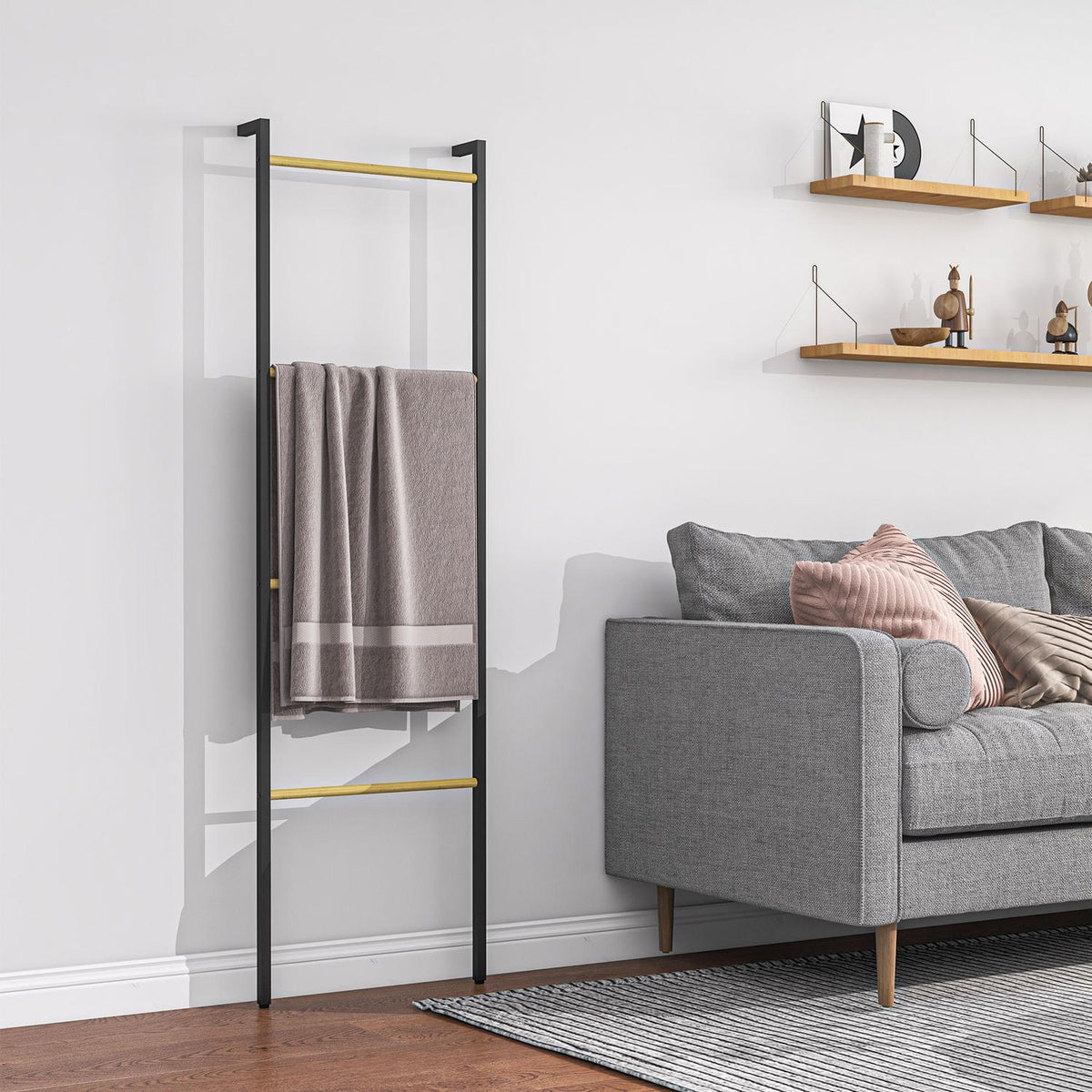 Towel Ladder 49 x 167.5 cm Towel Rack with 4 Bars Space Saving for Bath Towels Clothes Blankets Newspapers Steel Black