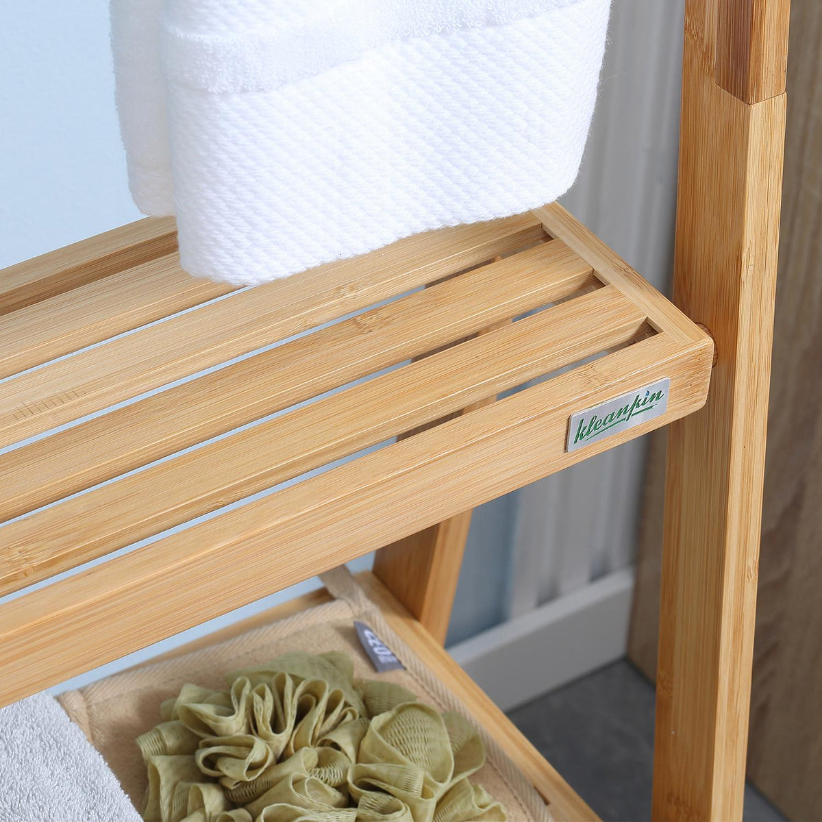 Towel Rack Foldable Towel Rack With 3 Bars & Shelves, Bath Towel Rack Made Of Bamboo, Natural