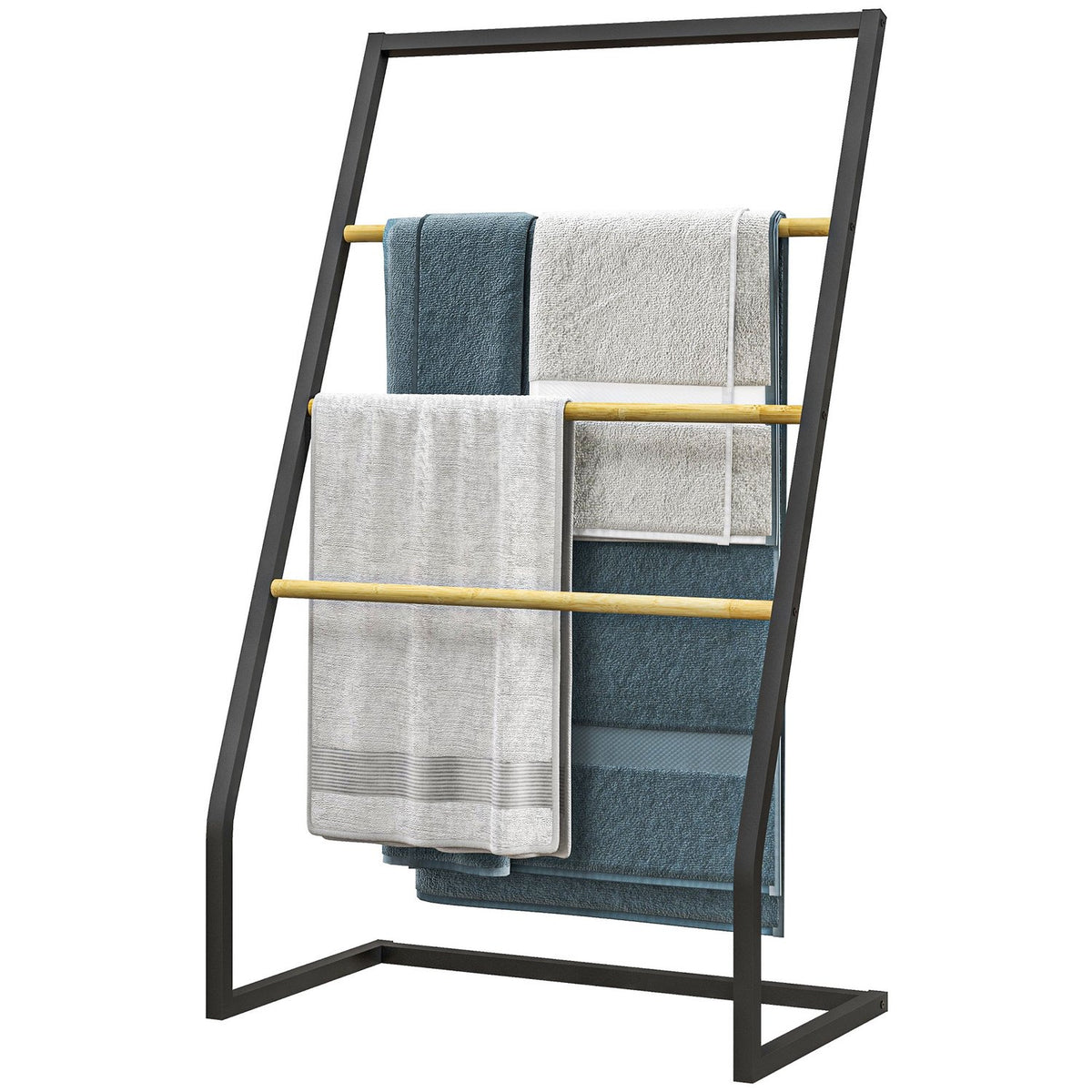 Towel Rack, Freestanding Towel Rack with 3 Towel Rails, Bath Towel Rack for Bathroom, Steel, Black