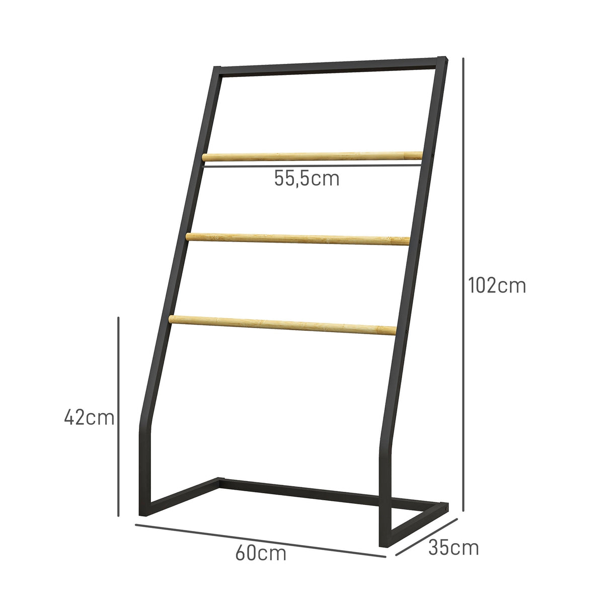 Towel Rack, Freestanding Towel Rack with 3 Towel Rails, Bath Towel Rack for Bathroom, Steel, Black