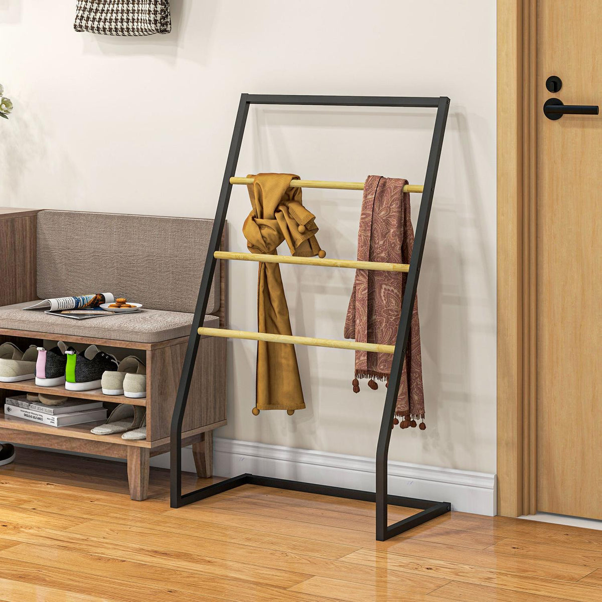 Towel Rack, Freestanding Towel Rack with 3 Towel Rails, Bath Towel Rack for Bathroom, Steel, Black