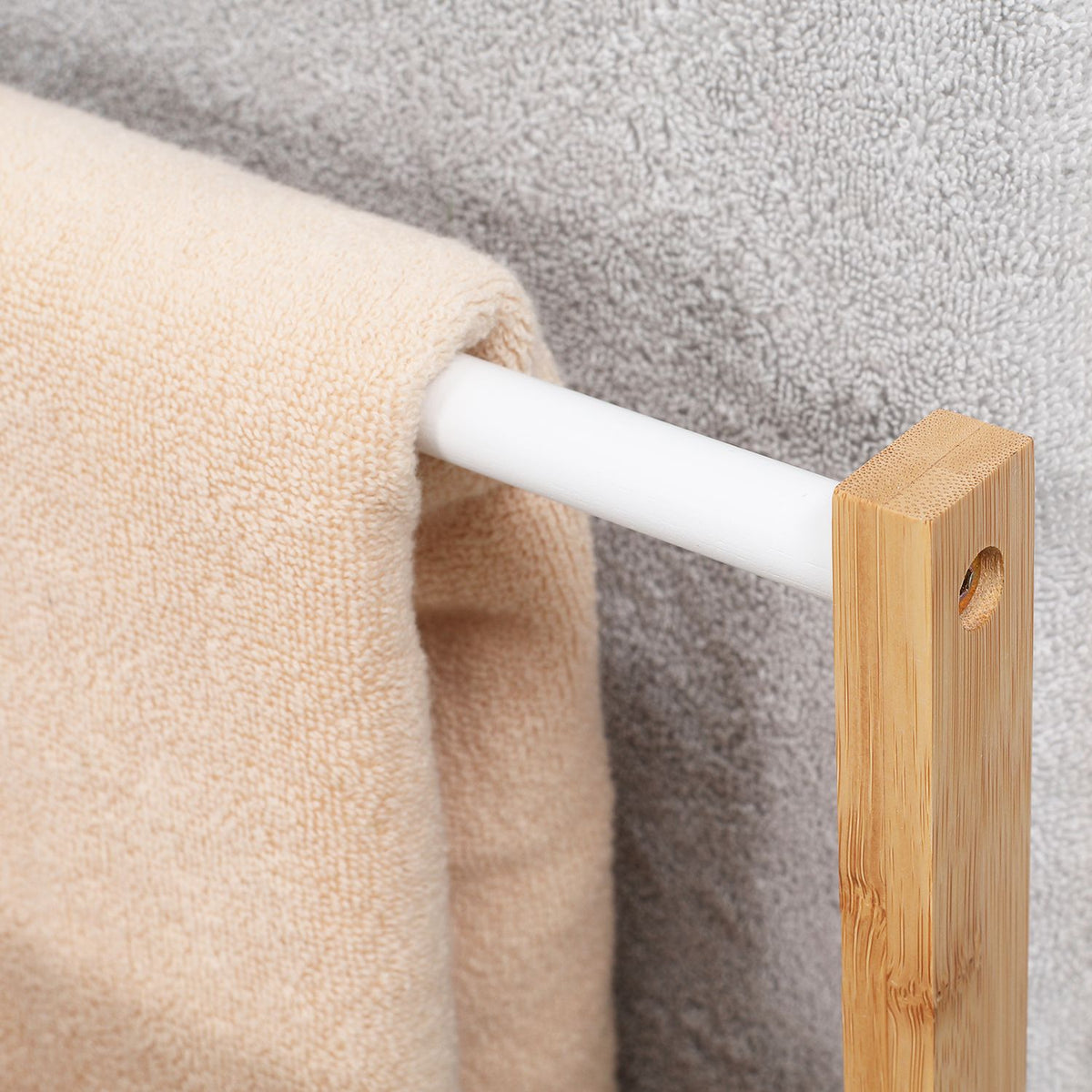 Towel Rack Freestanding Towel Stand With 3 Bars, Bamboo, Natural, 48X25.8X94Cm