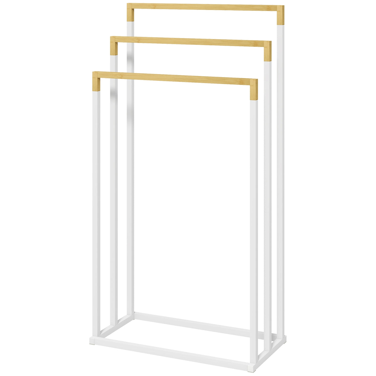 Towel Rack Freestanding Towel Stand With 3 Towel Rails Bath Towel Rack For Bathroom Steel Bamboo White