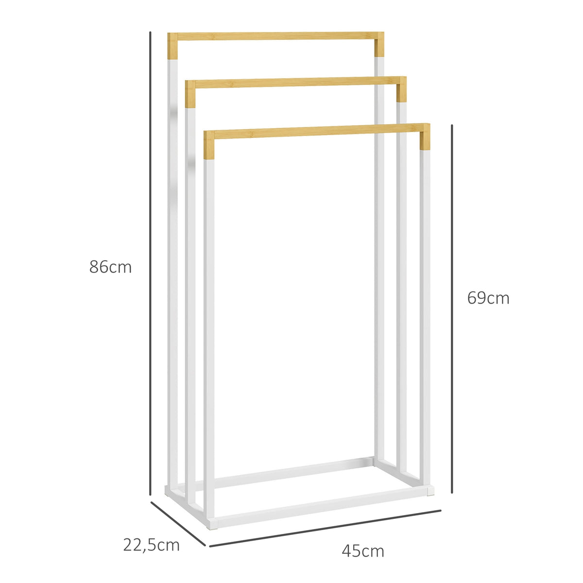 Towel Rack Freestanding Towel Stand With 3 Towel Rails Bath Towel Rack For Bathroom Steel Bamboo White