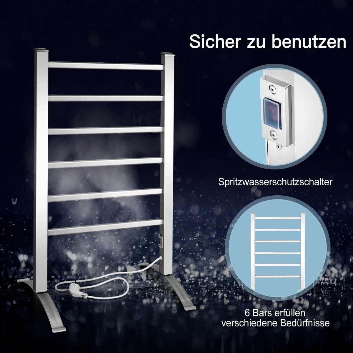 Towel Rack Multifunctional Electric Towel Warmer with 6 Bars Silver