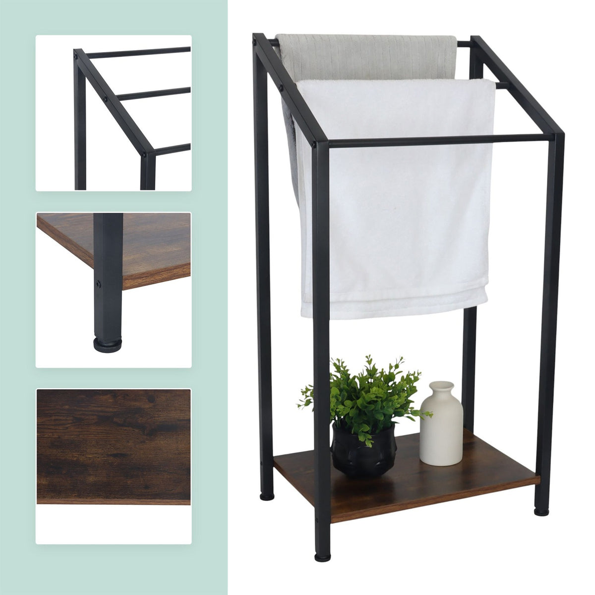 Towel Rack with Shelf – 3 Bars, Freestanding
