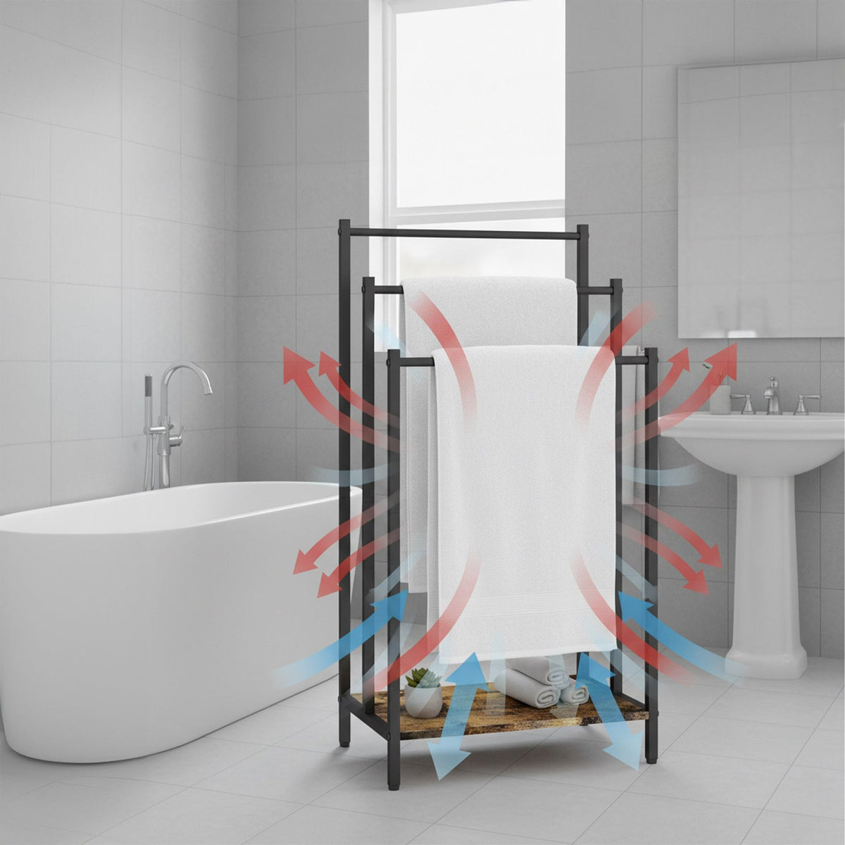 Towel Rack with Shelf – Freestanding, Metal Frame