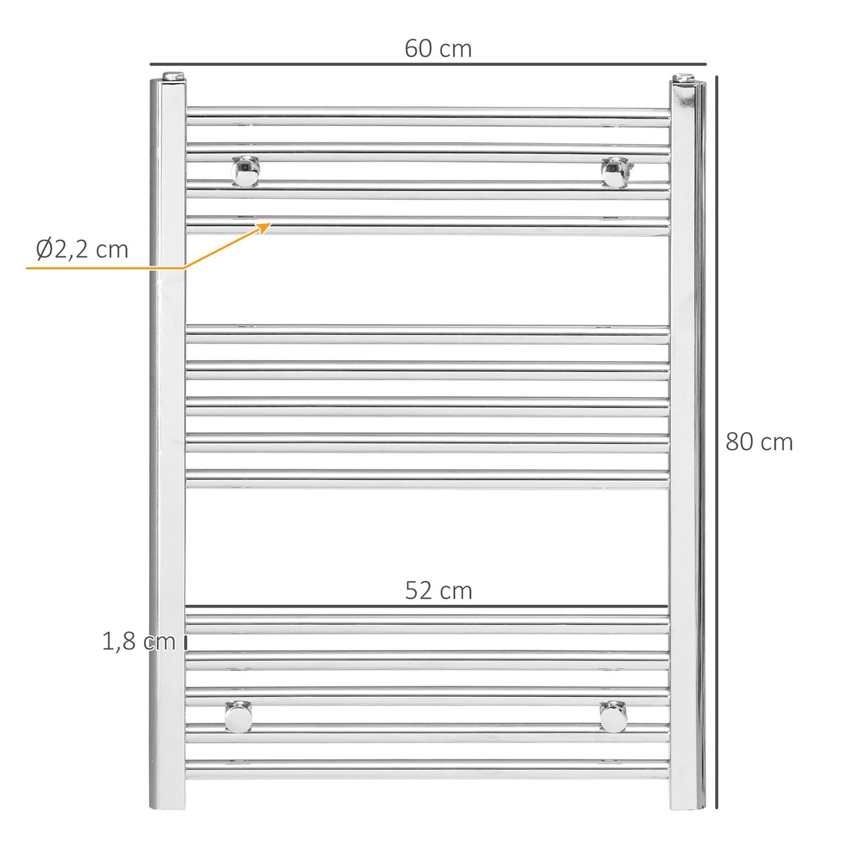 Towel Radiator Hydronic Towel Warmer 14 Heating Rods Bathroom Radiator Towel Heater Wall Mounted Carbon Steel Silver 600 X 800 Mm