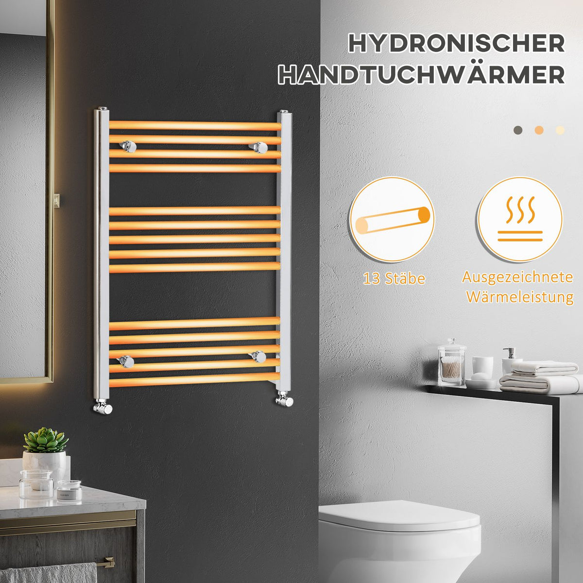 Towel Radiator Hydronic Towel Warmer 14 Heating Rods Bathroom Radiator Towel Heater Wall Mounted Carbon Steel Silver 600 X 800 Mm