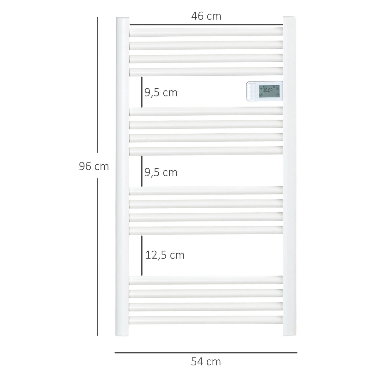 Towel radiator 540x960 mm bathroom radiator 16 heating elements with overheating protection wall mounting aluminum white for bathroom