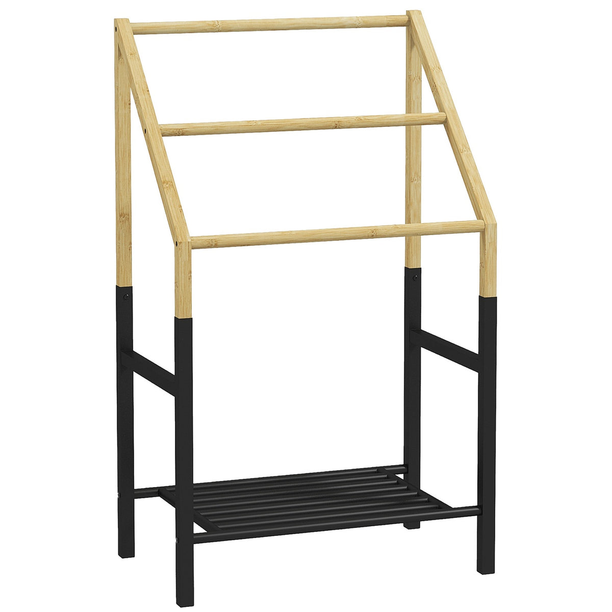 Towel rail, freestanding, 3 bars, 51x31x85.5cm, black/natural wood
