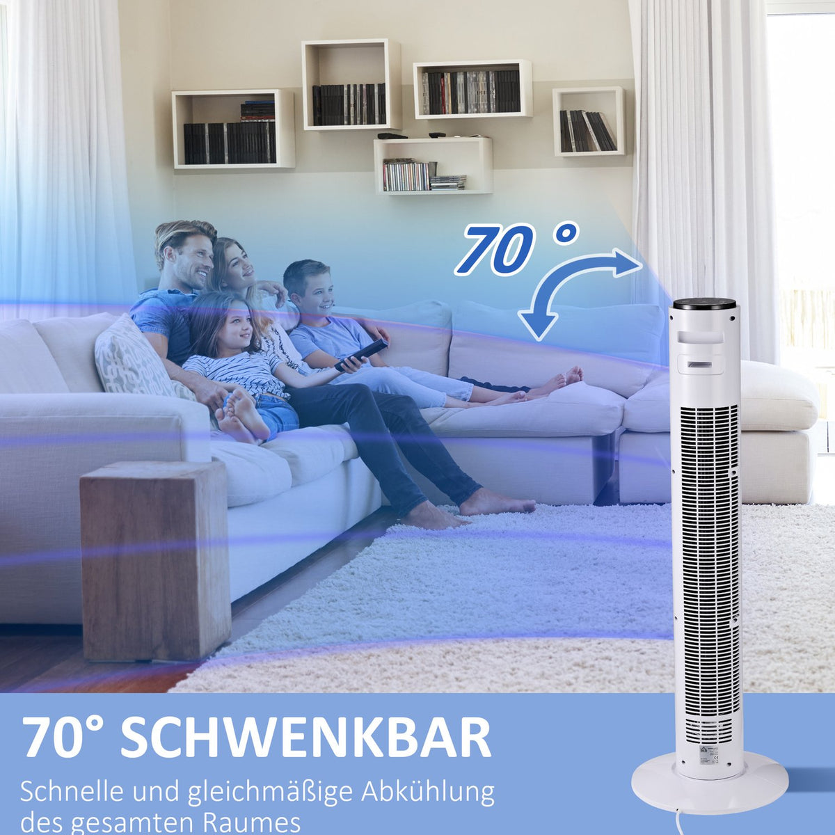 Tower Fan 70° Oscillating Pedestal Fan 96Cm 45W 3 Modes Abs Plastic White+Black
