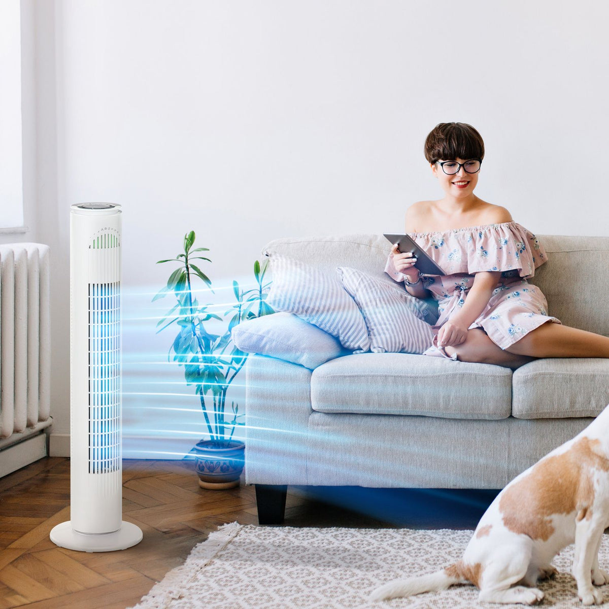 Tower Fan 70° Oscillation, 77Cm, 45W, 3 Modes & Speeds, Abs Plastic, White