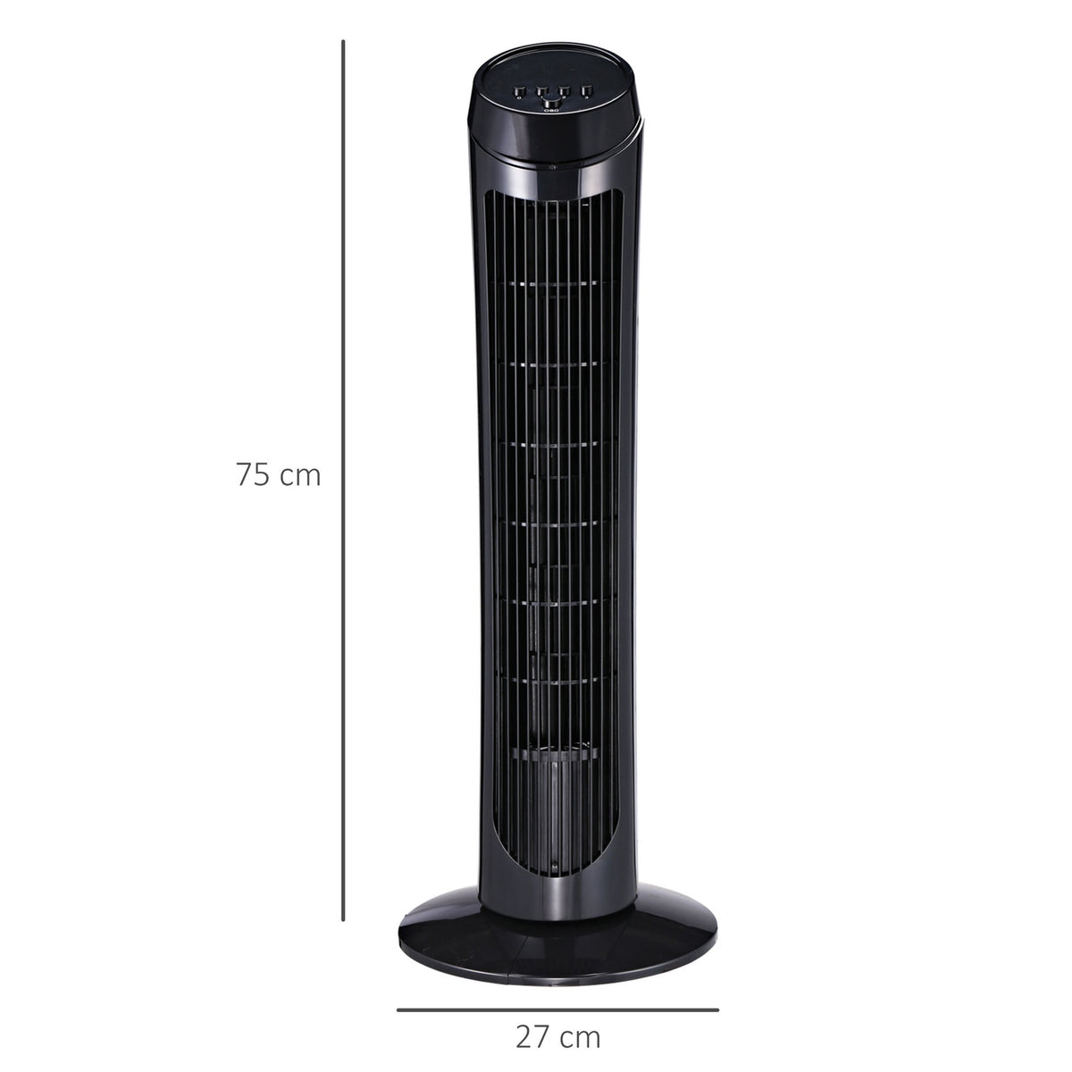 Tower Fan Pedestal Fan With 3 Ventilation Levels, 70° Oscillation, 45 W, Abs, Black, Ø27 X H75 Cm