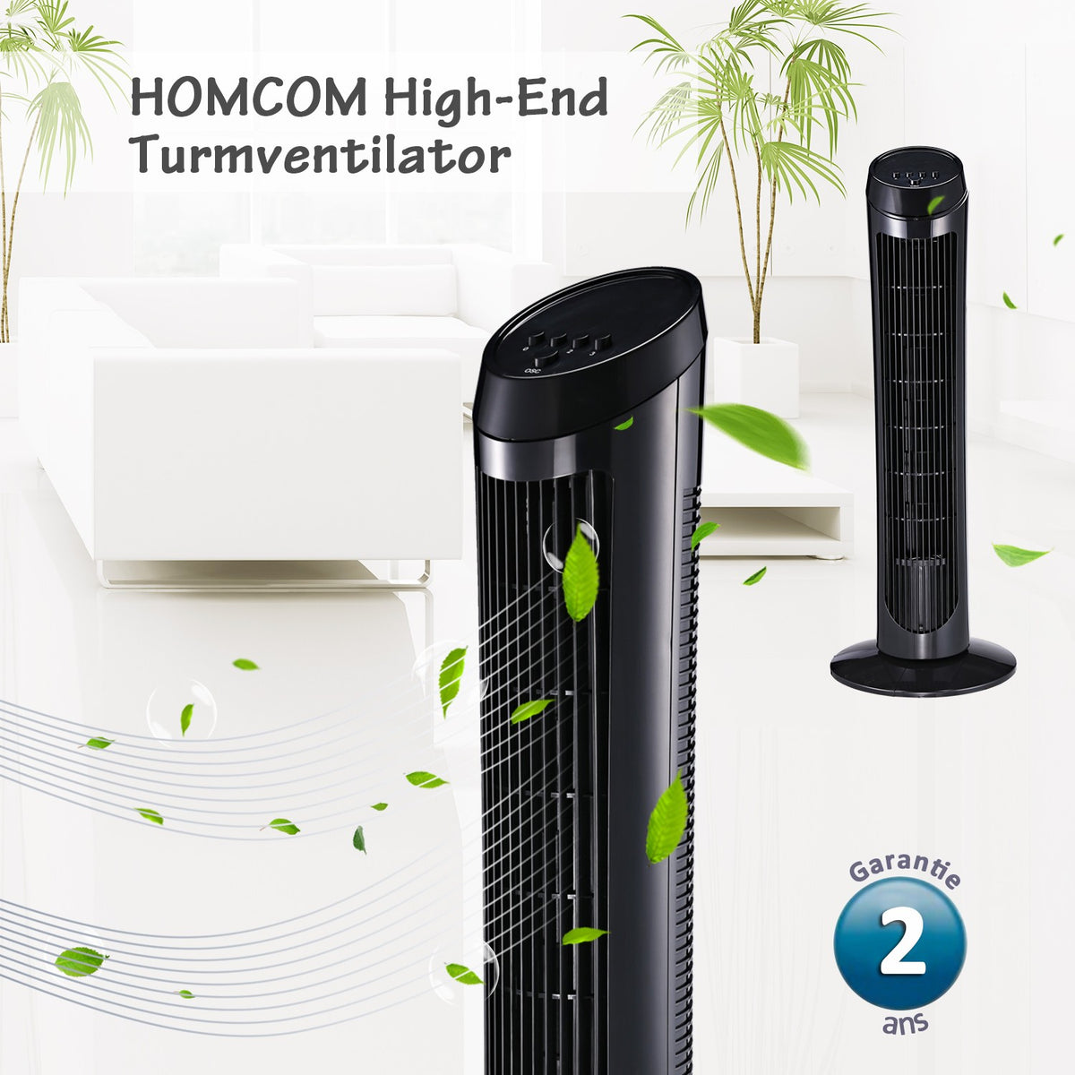 Tower Fan Pedestal Fan With 3 Ventilation Levels, 70° Oscillation, 45 W, Abs, Black, Ø27 X H75 Cm