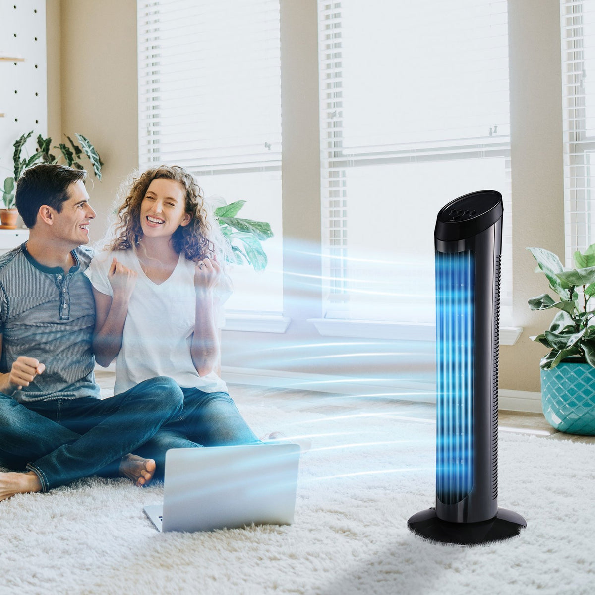 Tower Fan Pedestal Fan With 3 Ventilation Levels, 70° Oscillation, 45 W, Abs, Black, Ø27 X H75 Cm