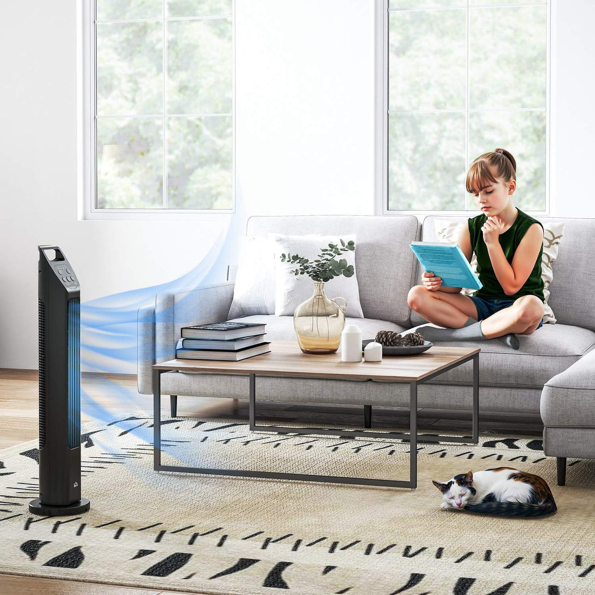 Tower Fan, Pedestal Fan with 3 Modes, Remote Control, 50W Fan with 4H Timer, 75° Oscillation, for Bedroom, Black |