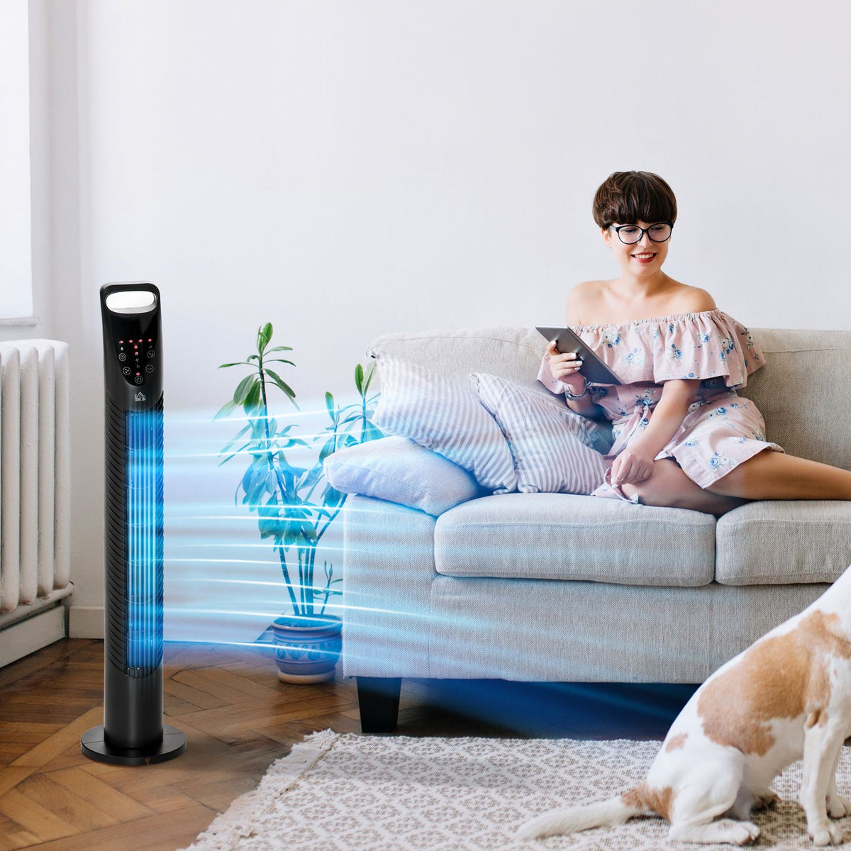 Tower Fan Quiet Stand Fan 3 Levels 7.5H Timer 40W Remote Control 70° Oscillation Bedroom Black