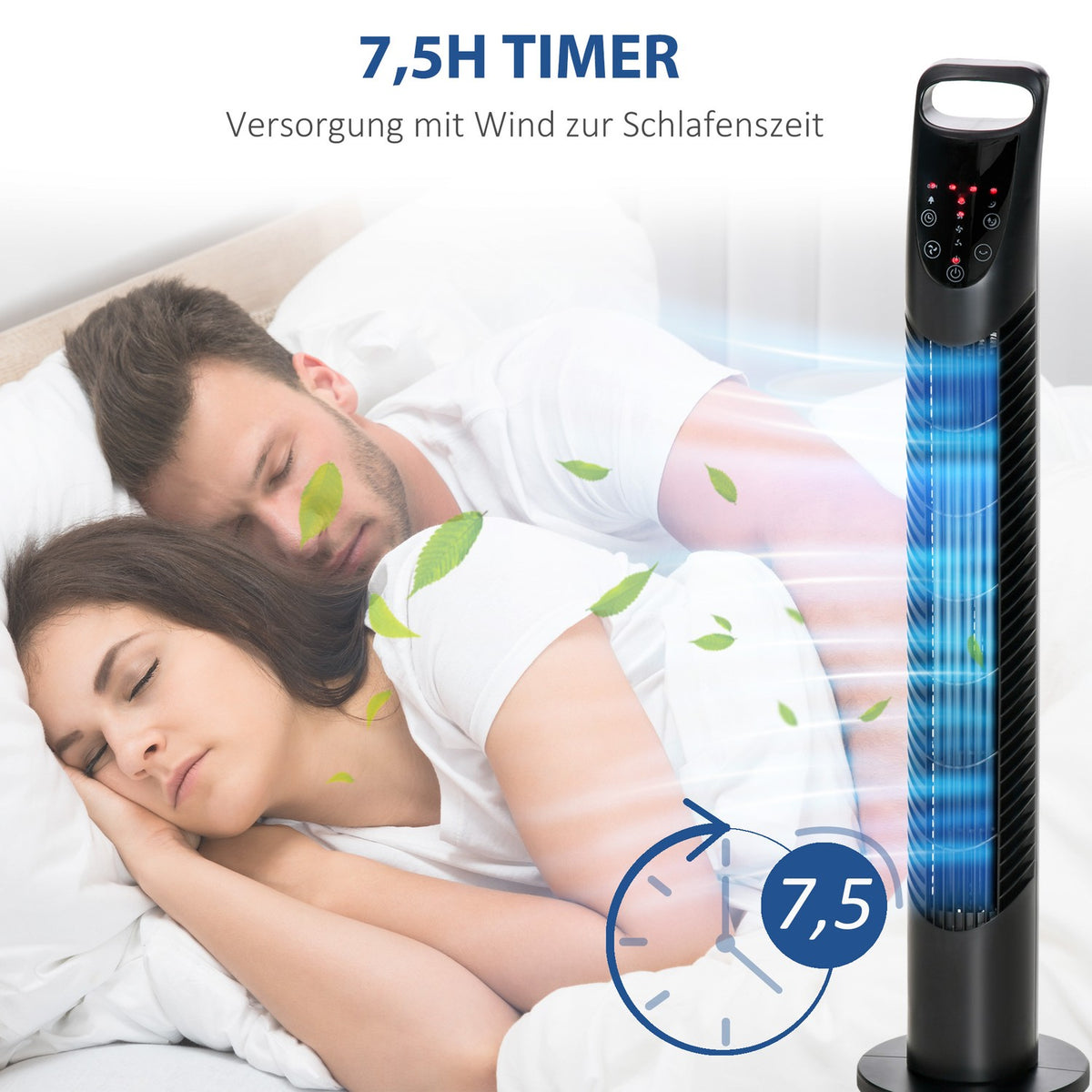 Tower Fan Quiet Stand Fan 3 Levels 7.5H Timer 40W Remote Control 70° Oscillation Bedroom Black