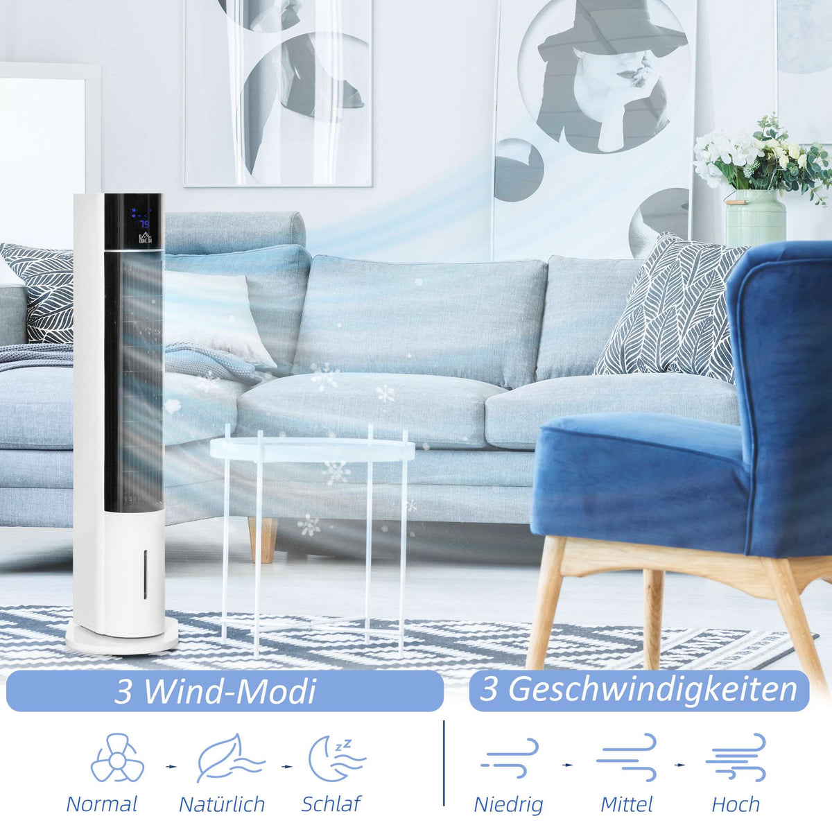 Tower Fan with Humidifier and Remote, 3 Modes, Timer