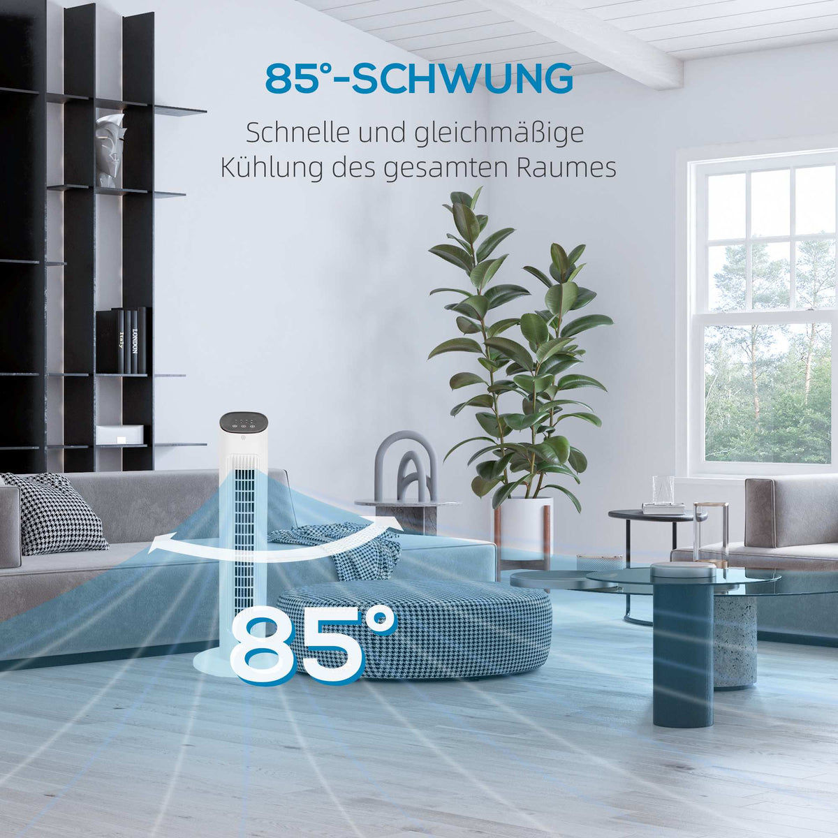 Tower Fan with Remote, 3 Speeds, 85 Oscillation