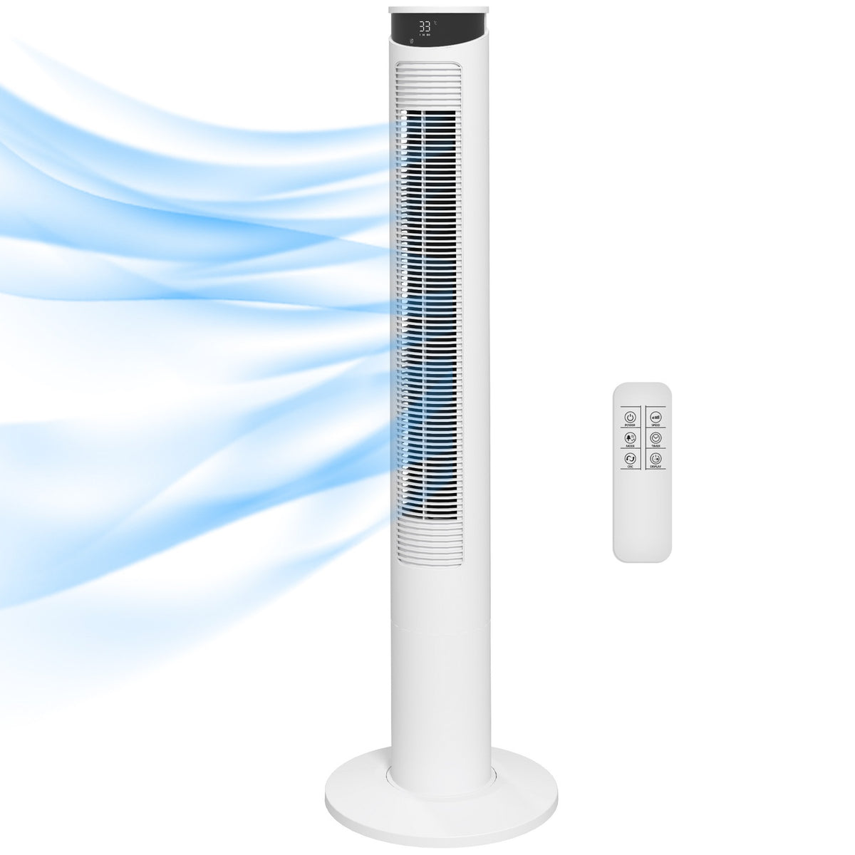 Tower fan, pedestal fan with 3 ventilation levels, remote control, 45W fan with 12H timer, 70° oscillation, for bedroom, white