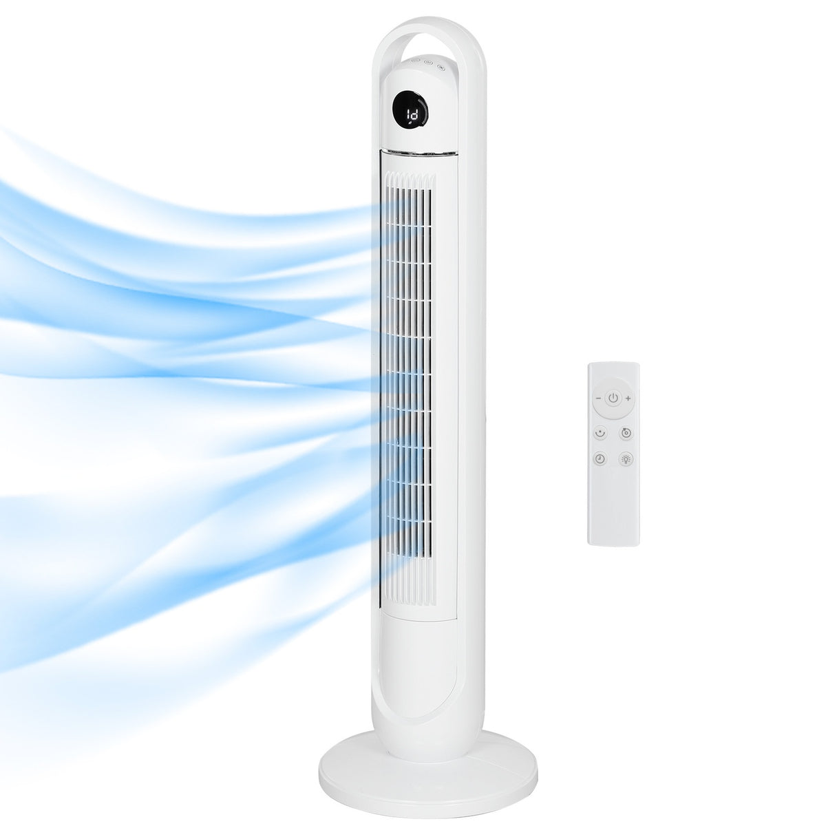 Tower fan, pedestal fan with 3 ventilation levels, remote control, 55W fan with 24H timer, LCD display, 70° oscillation, for bedroom, white