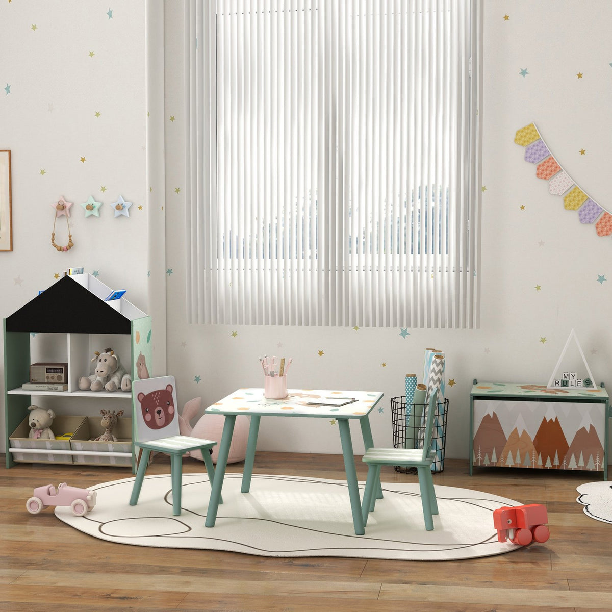 Toy Box with Lid, Toy Chest with Cute Animal Design, Storage Box with Lid Safety Hinge Handle, for Kids Room, Bedroom, Green