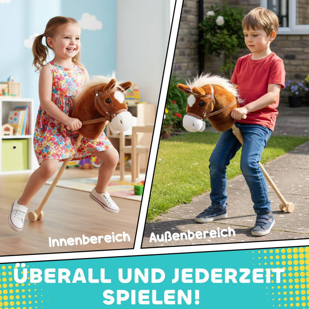 Toy Hobby Horse with Sound, Wheels, for Kids 24+ Months