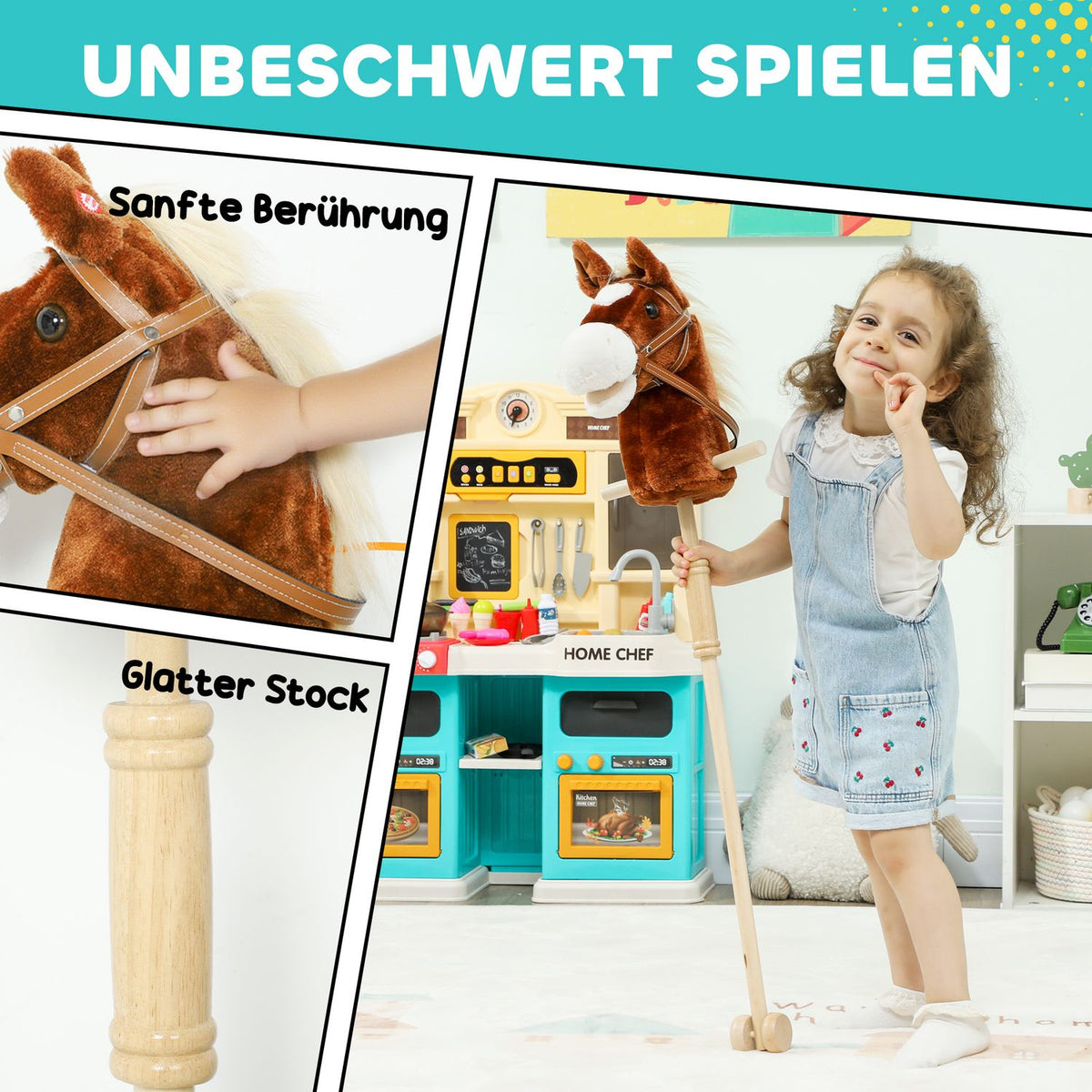 Toy Hobby Horse with Sound, Wheels, for Kids 24+ Months