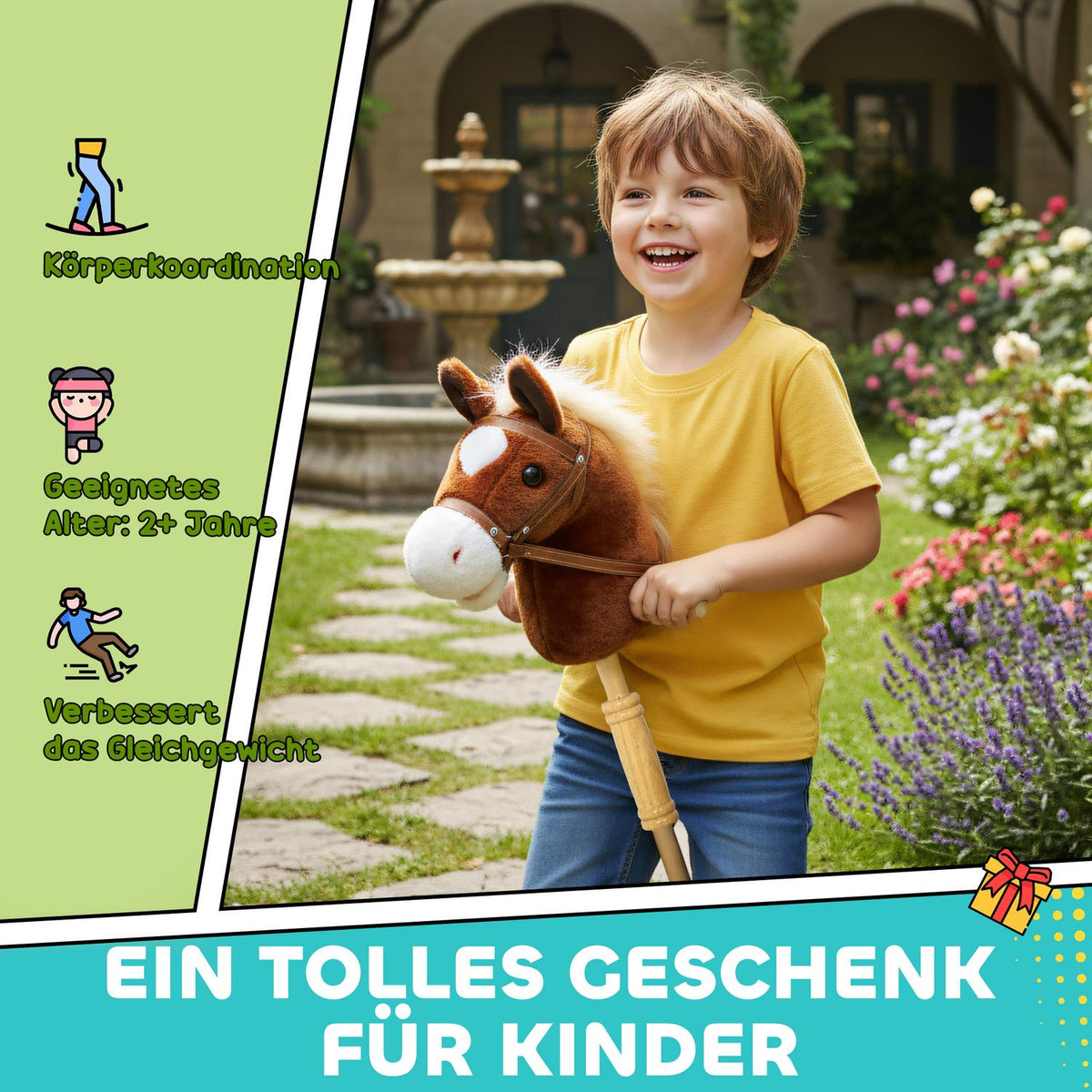 Toy Hobby Horse with Sound, Wheels, for Kids 24+ Months