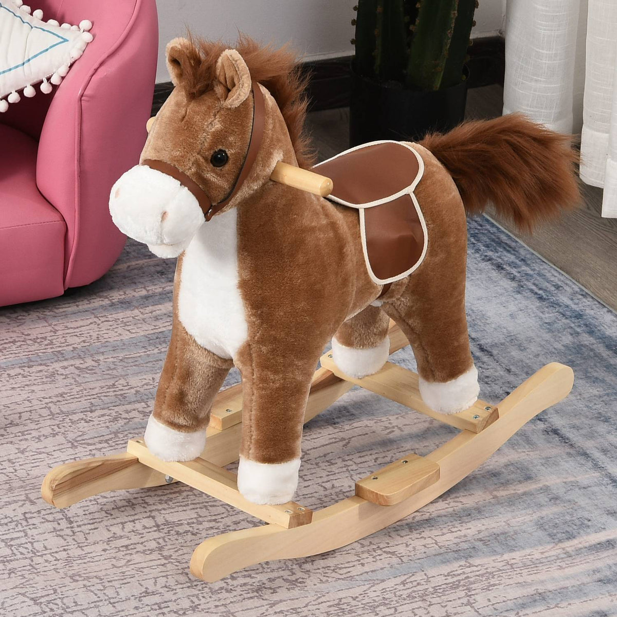 Toy Rocking Horse Rocking Animal With Animal Sounds Handles For 36-72 Months Plush Brown 65 X 32.5 X 61 Cm
