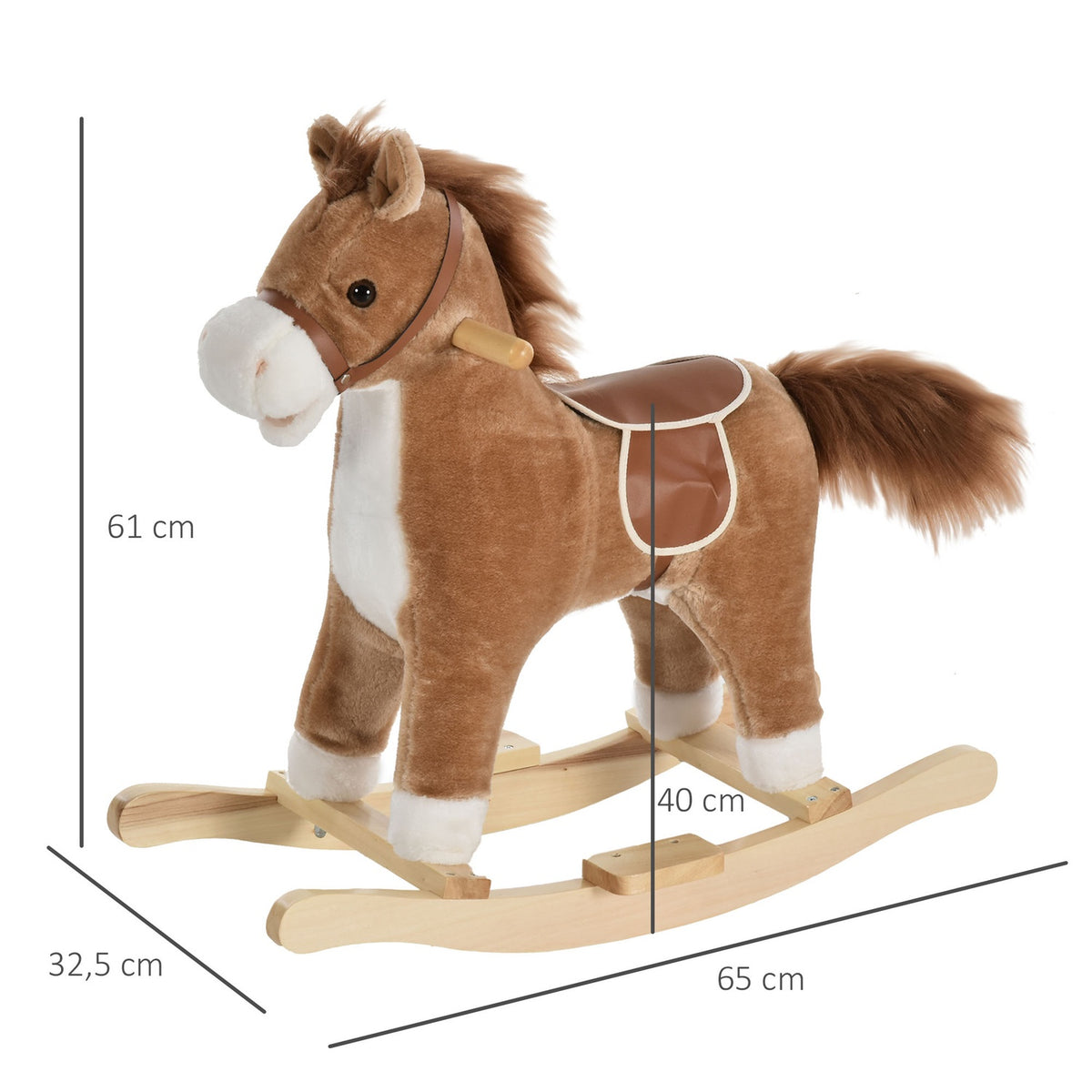 Toy Rocking Horse Rocking Animal With Animal Sounds Handles For 36-72 Months Plush Brown 65 X 32.5 X 61 Cm
