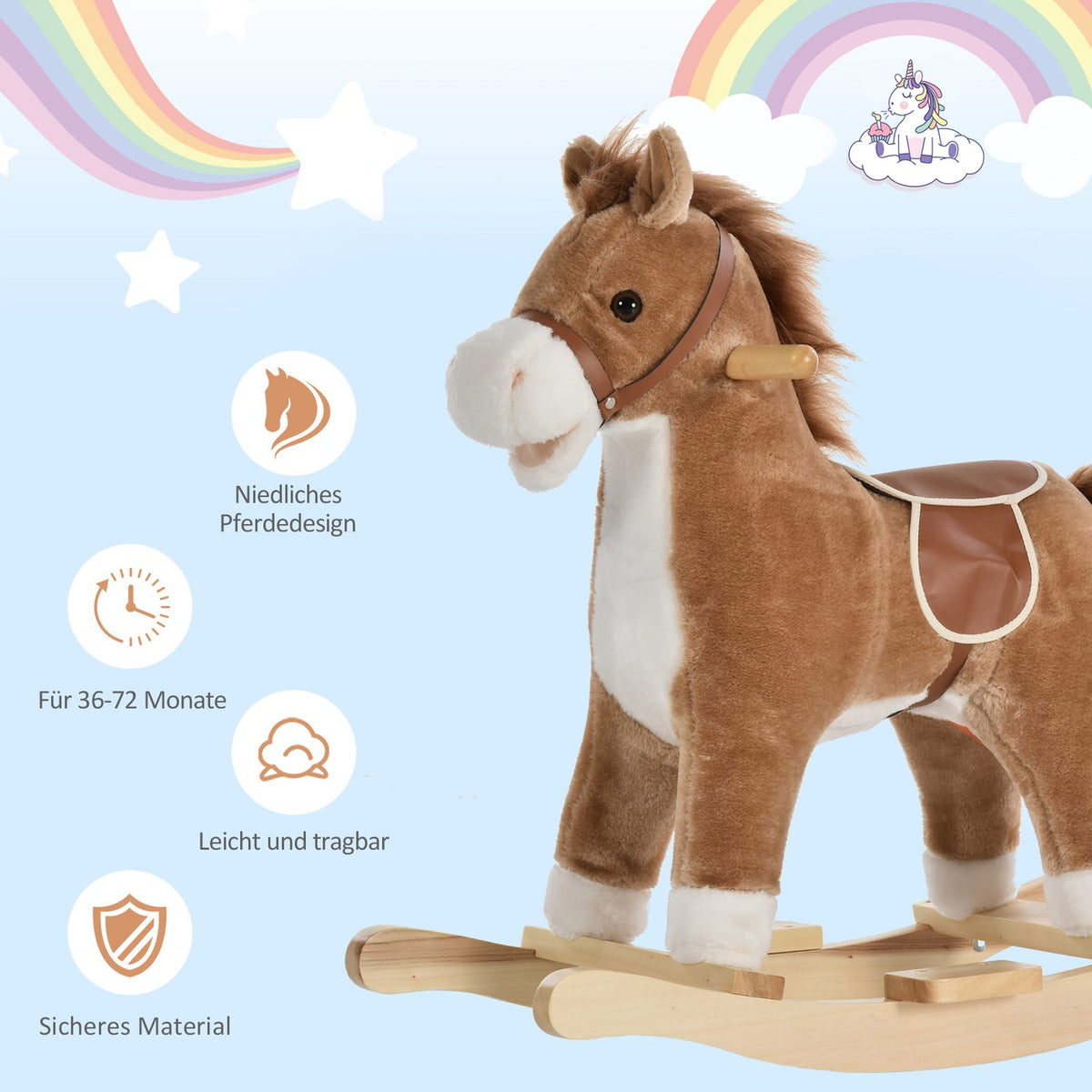 Toy Rocking Horse Rocking Animal With Animal Sounds Handles For 36-72 Months Plush Brown 65 X 32.5 X 61 Cm