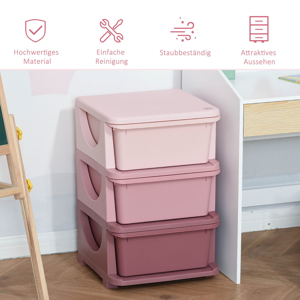 Toy Storage 3 Tier Chest of Drawers Children's Room Small Drawer Cabinet for Children Pink
