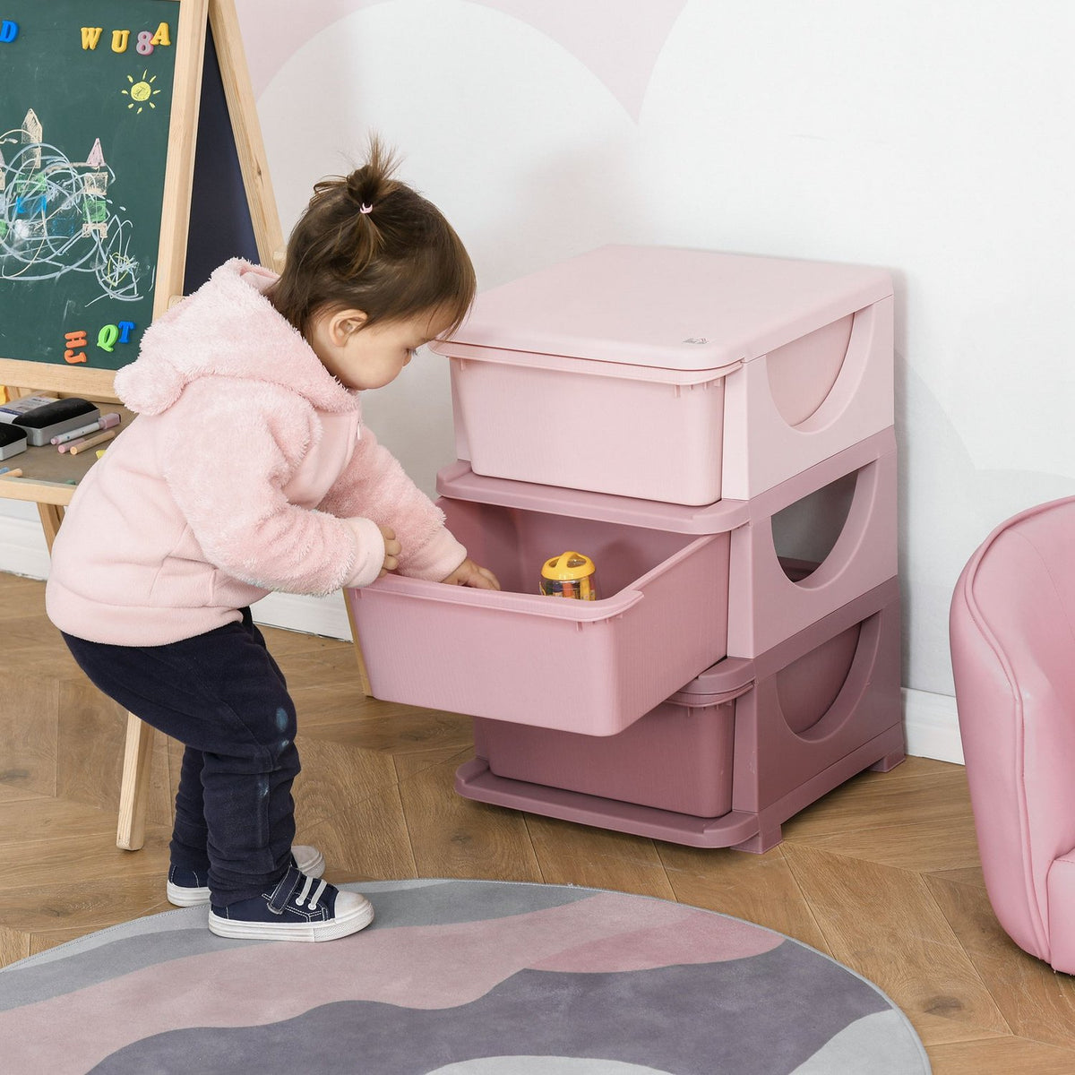 Toy Storage 3 Tier Chest of Drawers Children's Room Small Drawer Cabinet for Children Pink