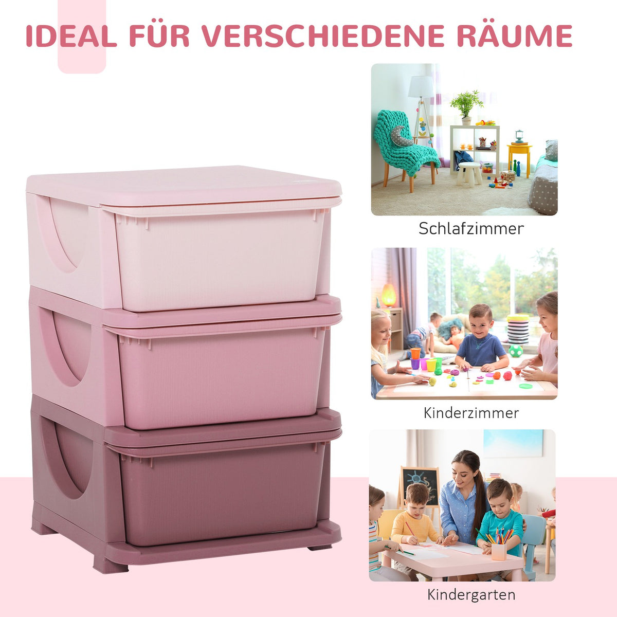 Toy Storage 3 Tier Chest of Drawers Children's Room Small Drawer Cabinet for Children Pink