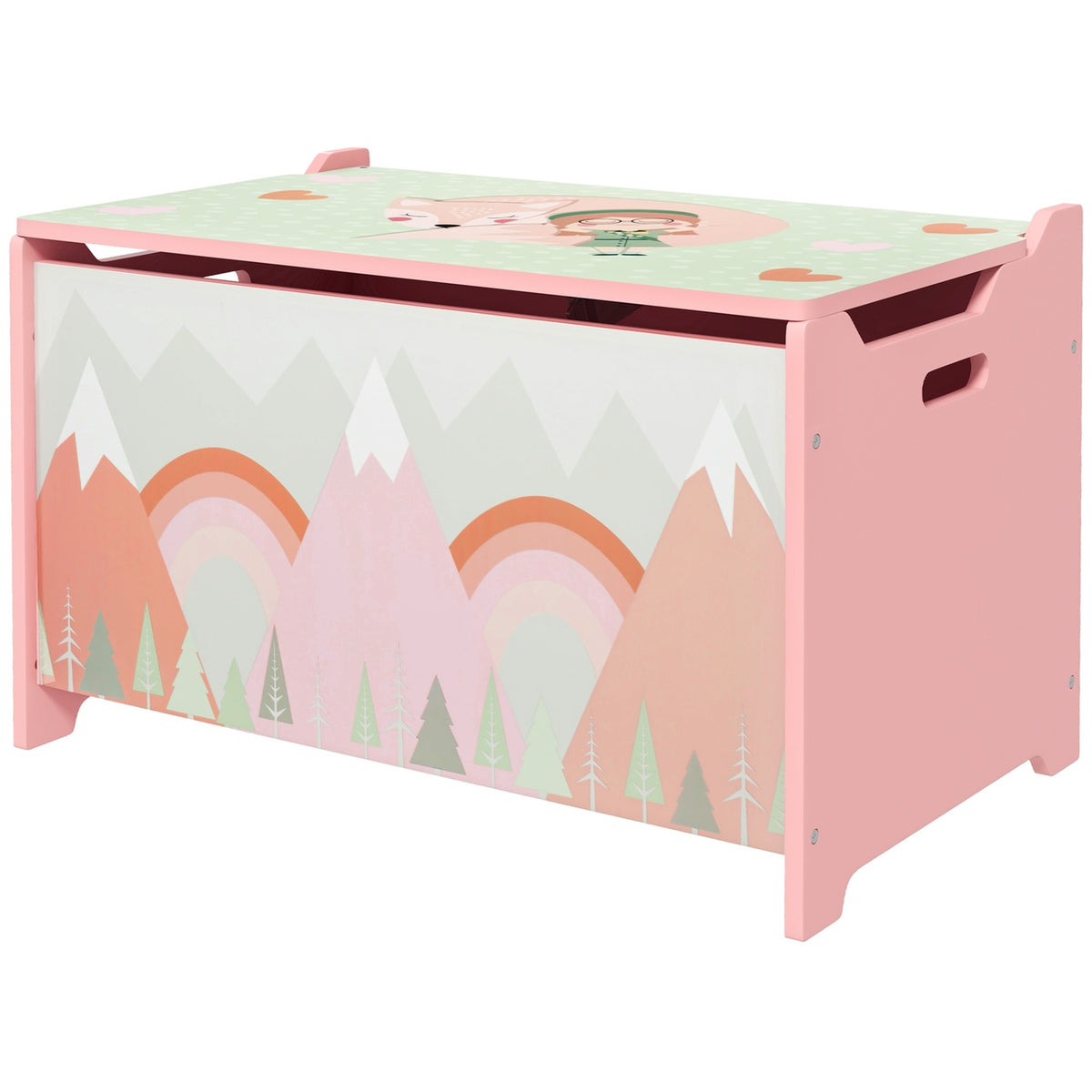 Toy Storage Box with Lid, Safety Hinge, Animal Design, 60x37x39 cm, Pink