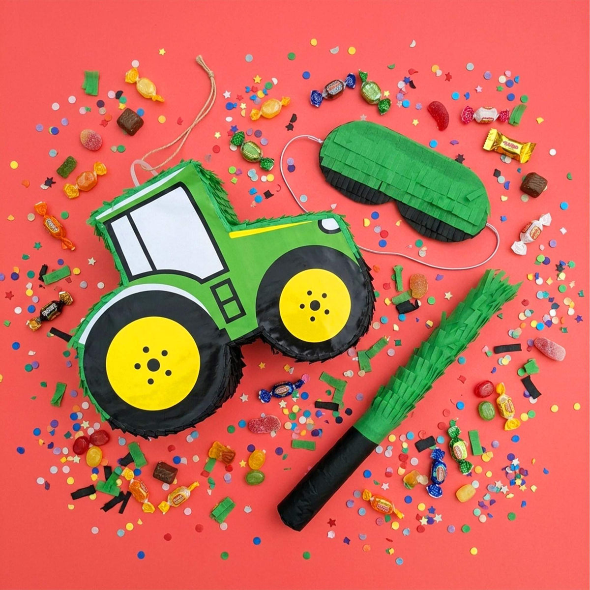 Tractor Piñata Set with Stick & Mask – Green