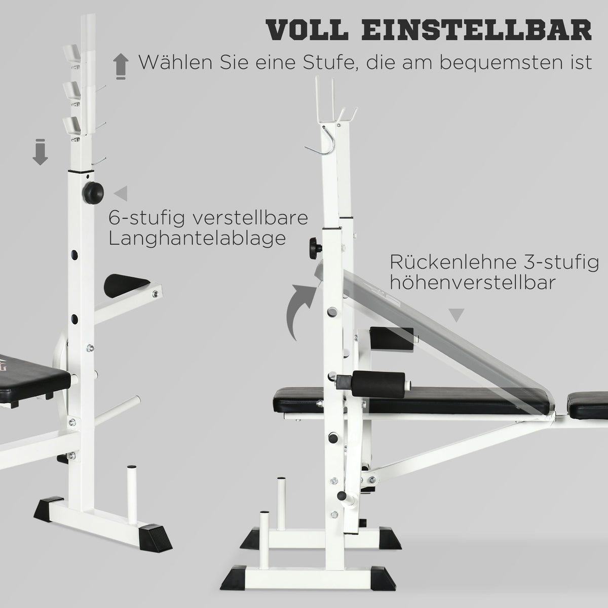 Training Bench Weight Bench With Leg Press, Dumbbell Rest, Arm Rest, For Weight Training, Black+White