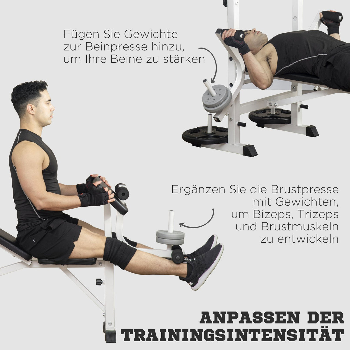 Training Bench Weight Bench With Leg Press, Dumbbell Rest, Arm Rest, For Weight Training, Black+White