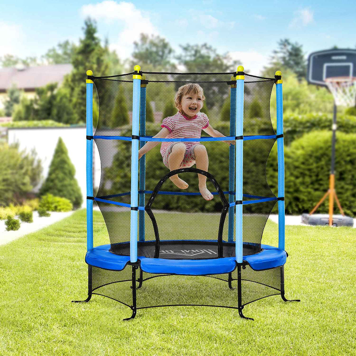 Trampoline Ø163 Cm Garden Trampoline Mini Trampoline For Children With Safety Net Edge Cover For Indoor And Outdoor Steel Blue Up To 45 Kg